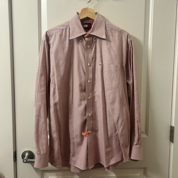 Maroon and white striped button down - Picture 3 of 3